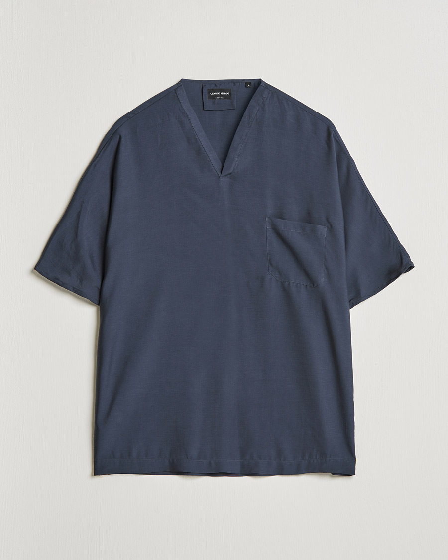 Herre |  | Giorgio Armani | Silk Blend T-Shirt Navy