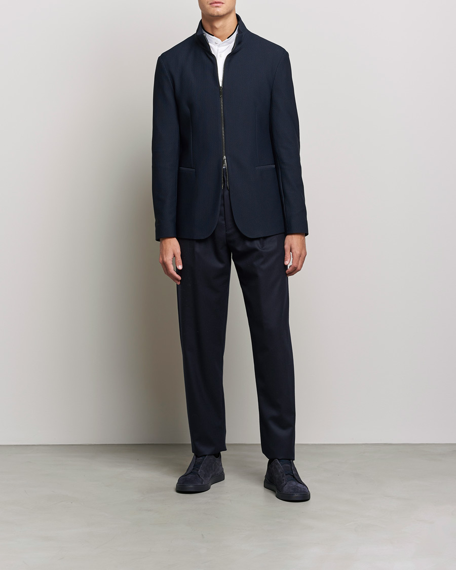 Herre | Dressjakker | Giorgio Armani | Technical Mesh Zip Blazer Navy