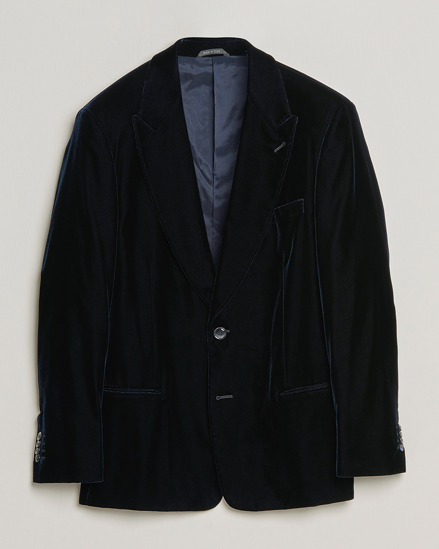 Herre | Dressjakker | Giorgio Armani | Peak Lapel Velvet Blazer Navy