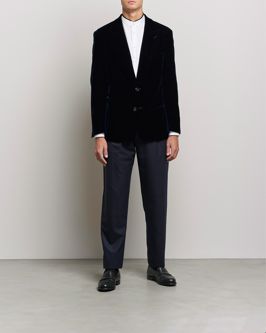 Herre | Dressjakker | Giorgio Armani | Peak Lapel Velvet Blazer Navy