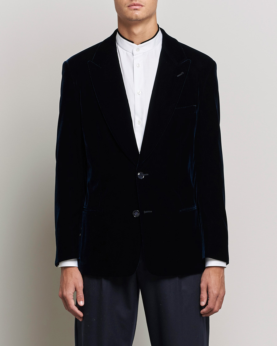 Herre | Dressjakker | Giorgio Armani | Peak Lapel Velvet Blazer Navy
