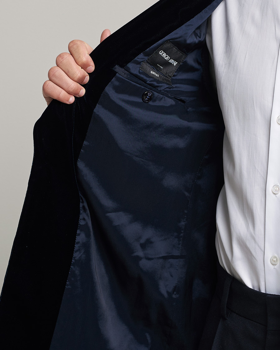 Herre | Dressjakker | Giorgio Armani | Peak Lapel Velvet Blazer Navy