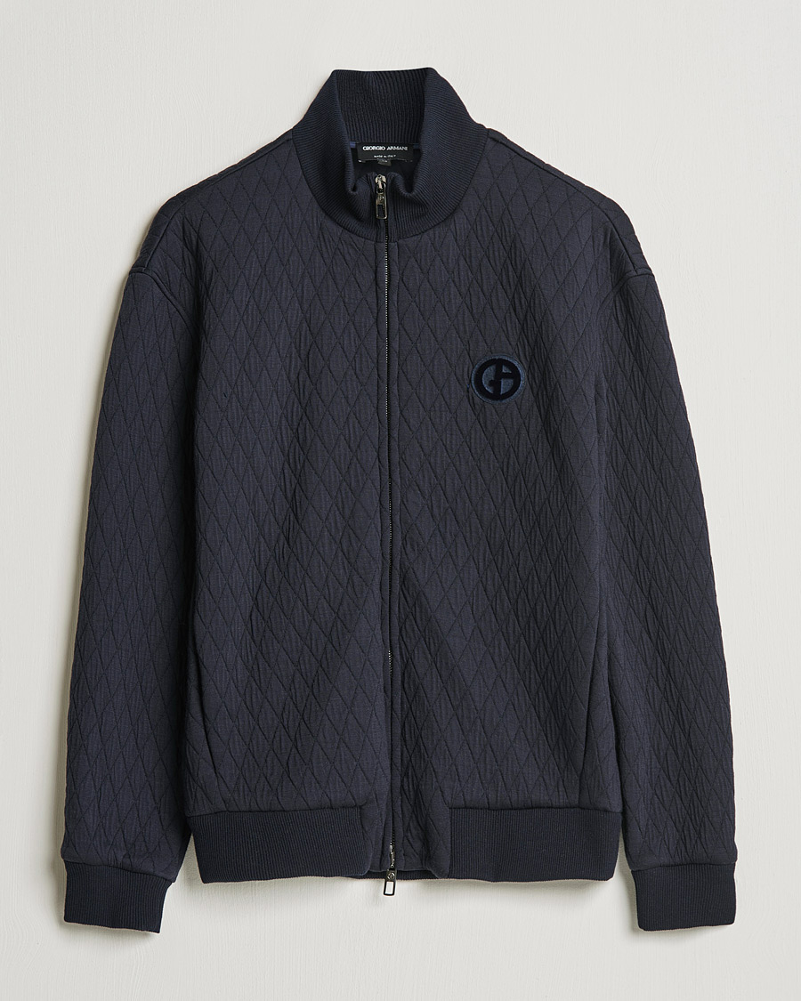 Herre | Gensere | Giorgio Armani | Diamond Quilted Zip Sweater Navy