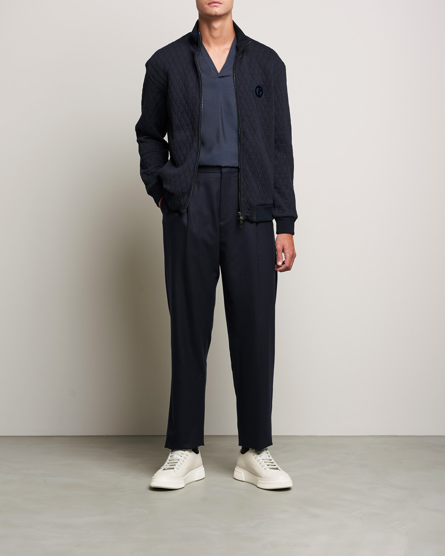 Herre | Gensere | Giorgio Armani | Diamond Quilted Zip Sweater Navy