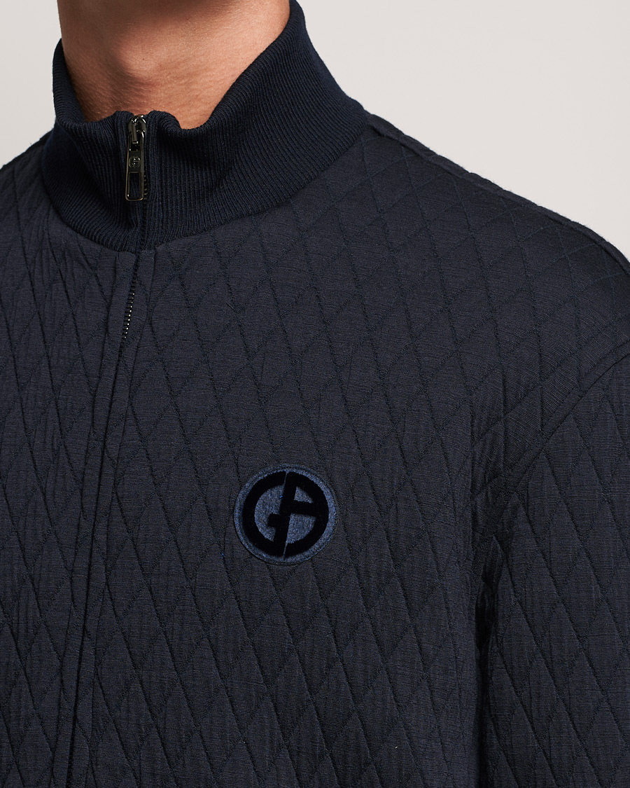 Herre | Gensere | Giorgio Armani | Diamond Quilted Zip Sweater Navy