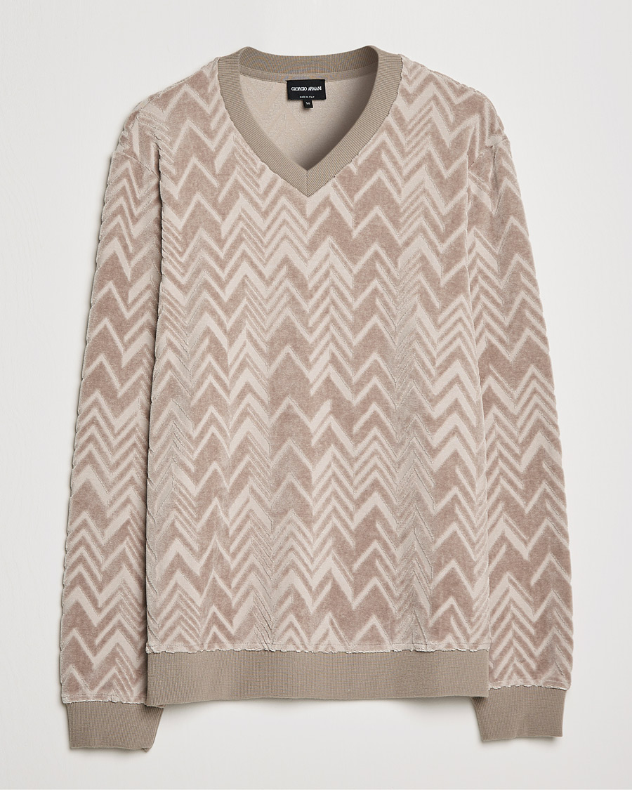Herre | Gensere | Giorgio Armani | Velvet Jersey Chevron Sweater Beige