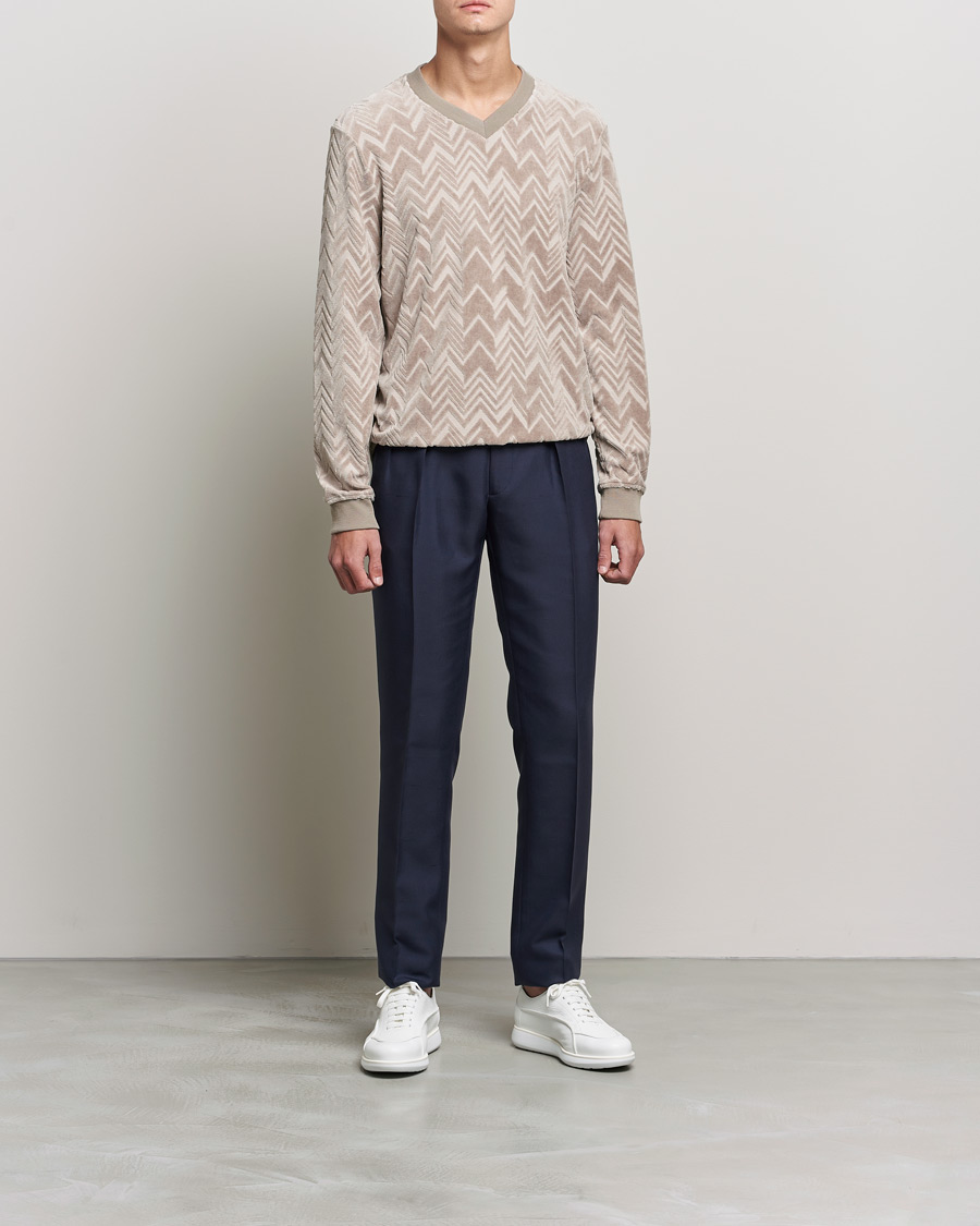 Herre | Gensere | Giorgio Armani | Velvet Jersey Chevron Sweater Beige