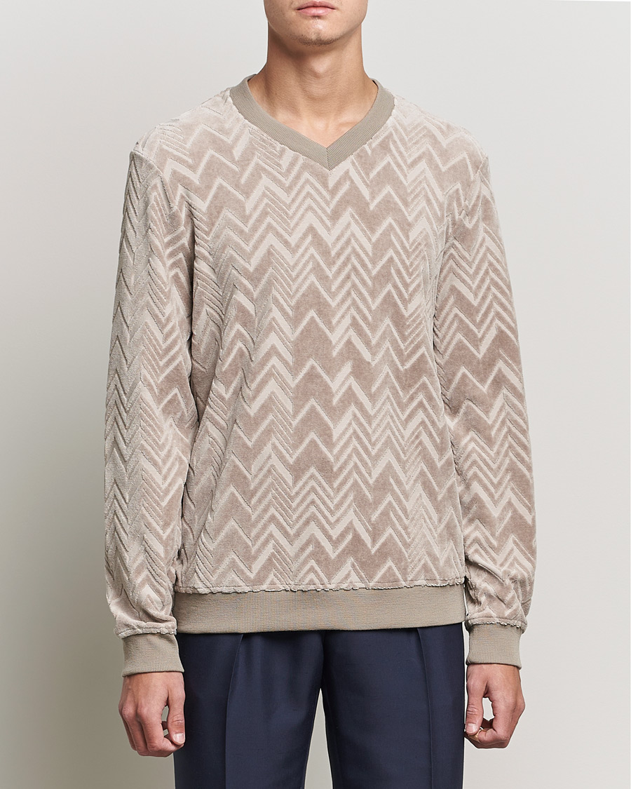 Herre | Gensere | Giorgio Armani | Velvet Jersey Chevron Sweater Beige