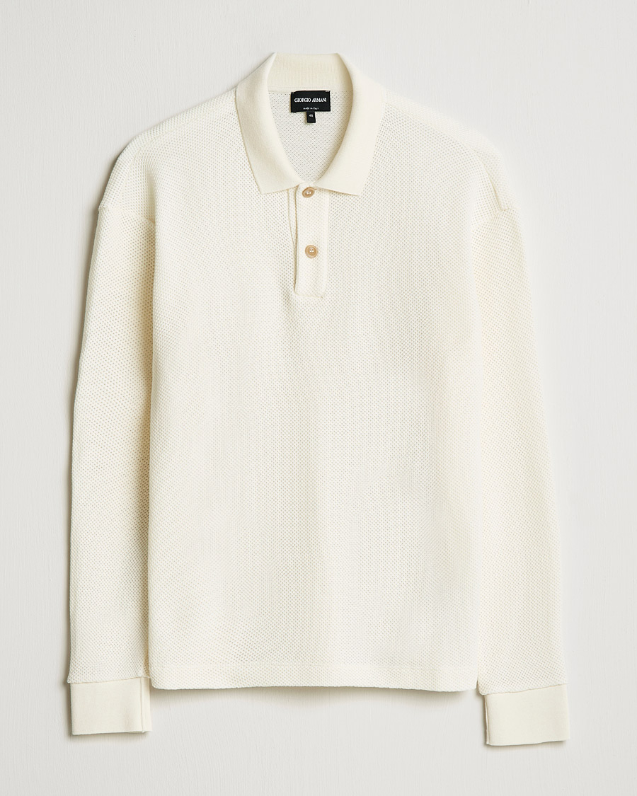 Herre | Gensere | Giorgio Armani | Wool Piquet Long Sleeve Polo Off White