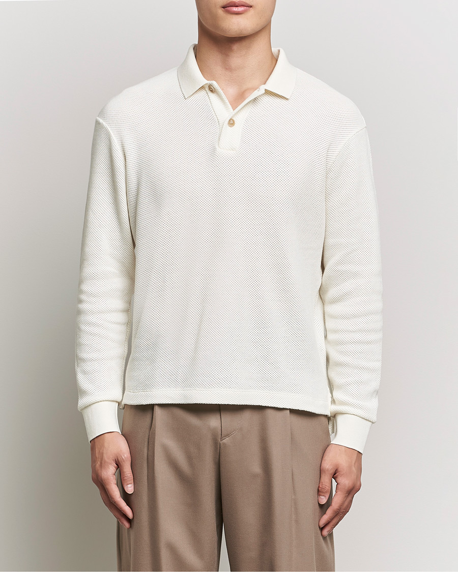 Herre | Luxury Brands | Giorgio Armani | Wool Piquet Long Sleeve Polo Off White