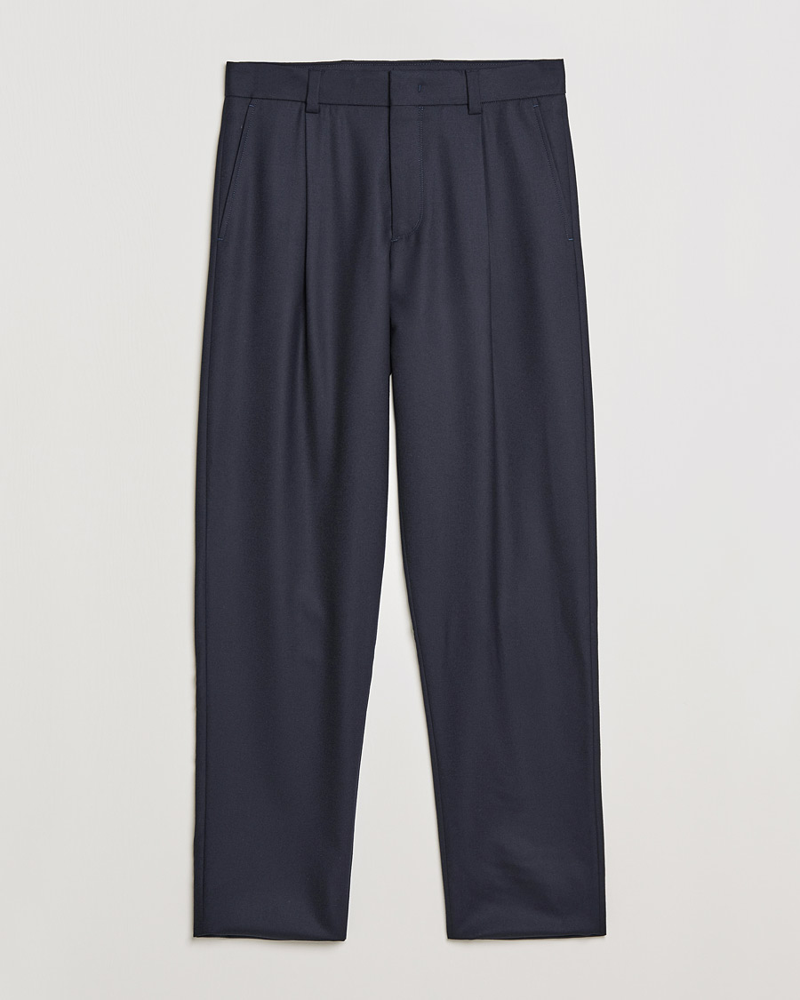 Herre | Flanellbukser | Giorgio Armani | Tapered Pleated Flannel Trousers Navy