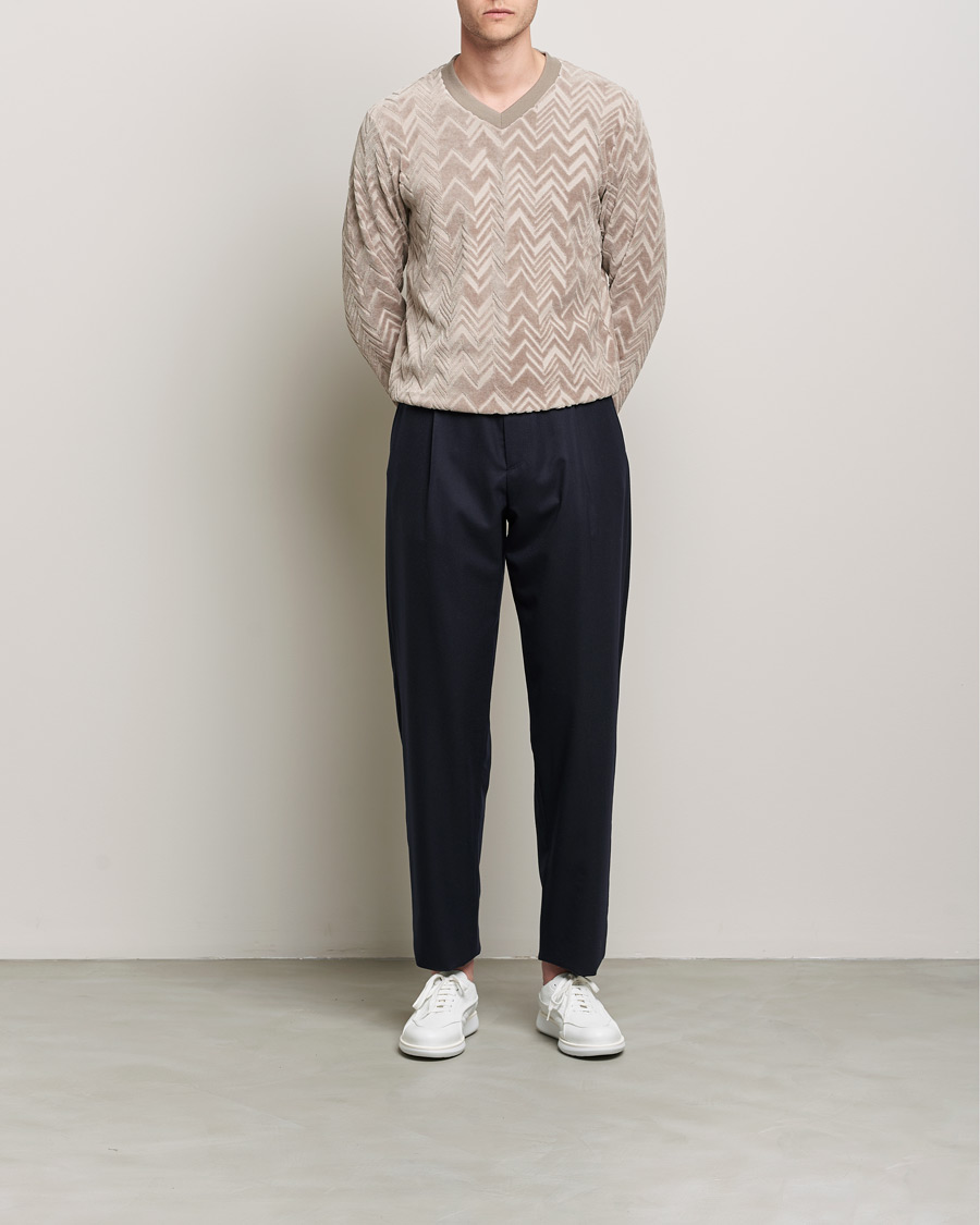 Herre | Italian Department | Giorgio Armani | Tapered Pleated Flannel Trousers Navy