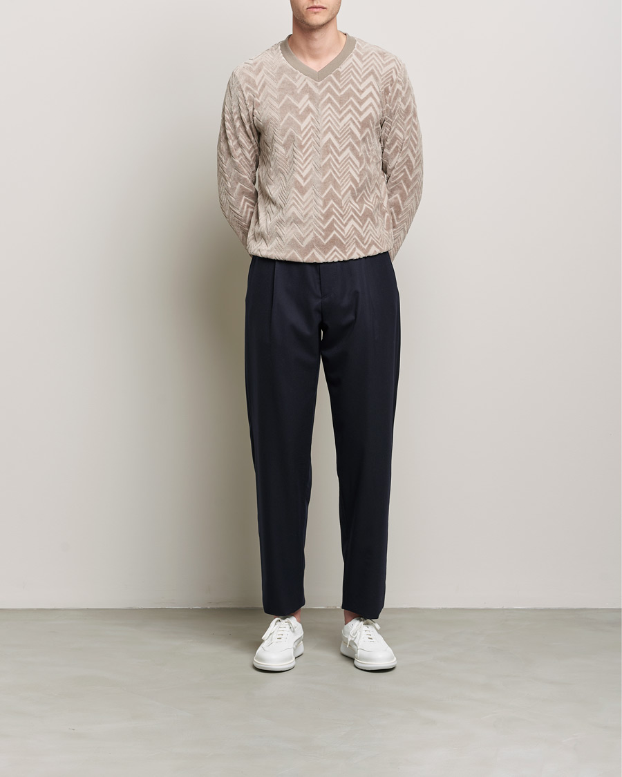Herre | Bukser | Giorgio Armani | Tapered Pleated Flannel Trousers Navy