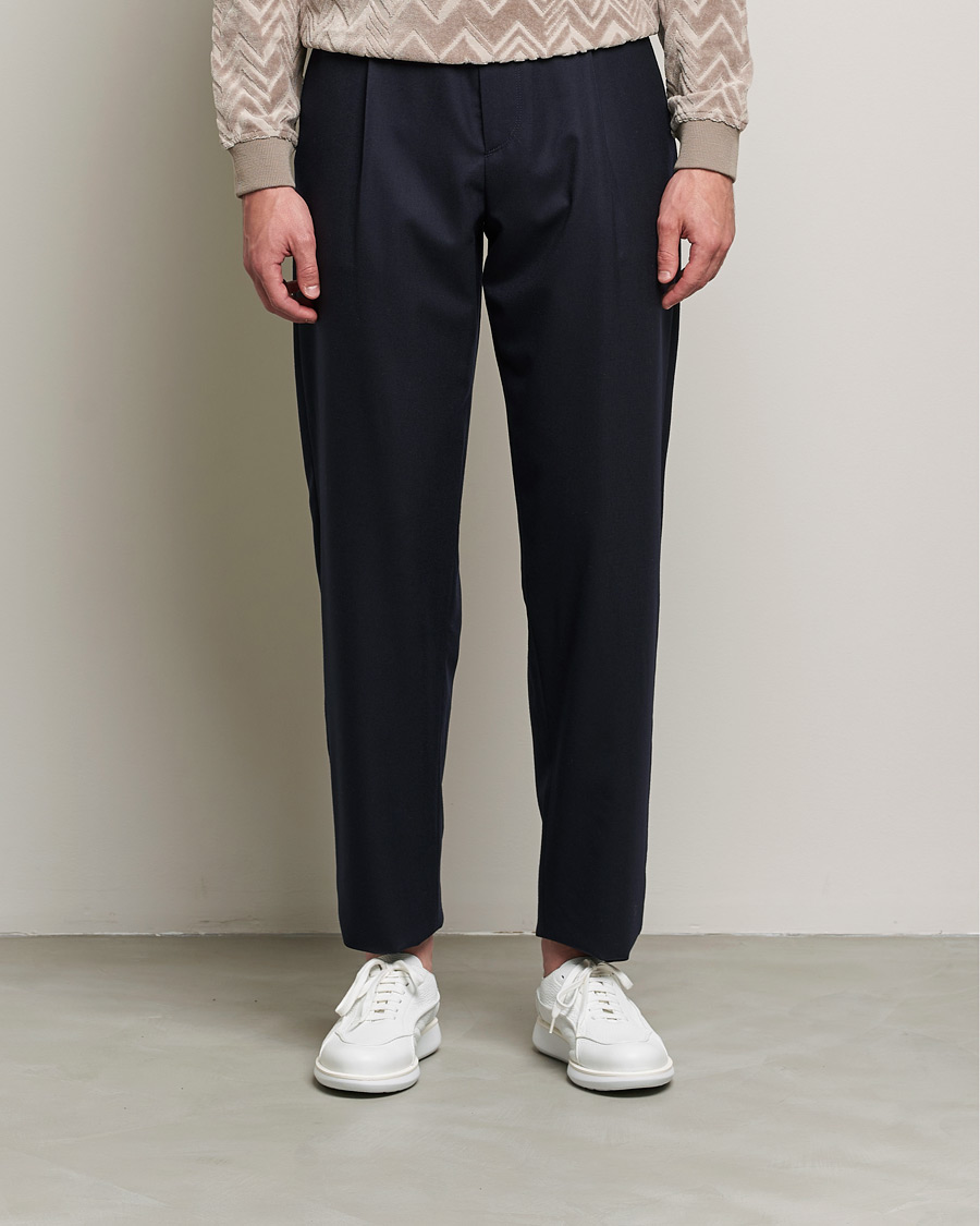 Herre |  | Giorgio Armani | Tapered Pleated Flannel Trousers Navy