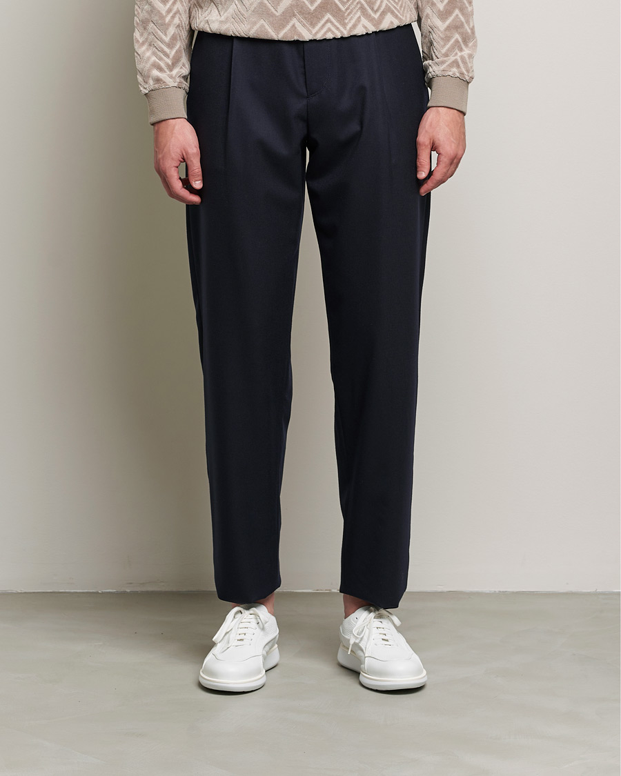 Herre | | Giorgio Armani | Tapered Pleated Flannel Trousers Navy