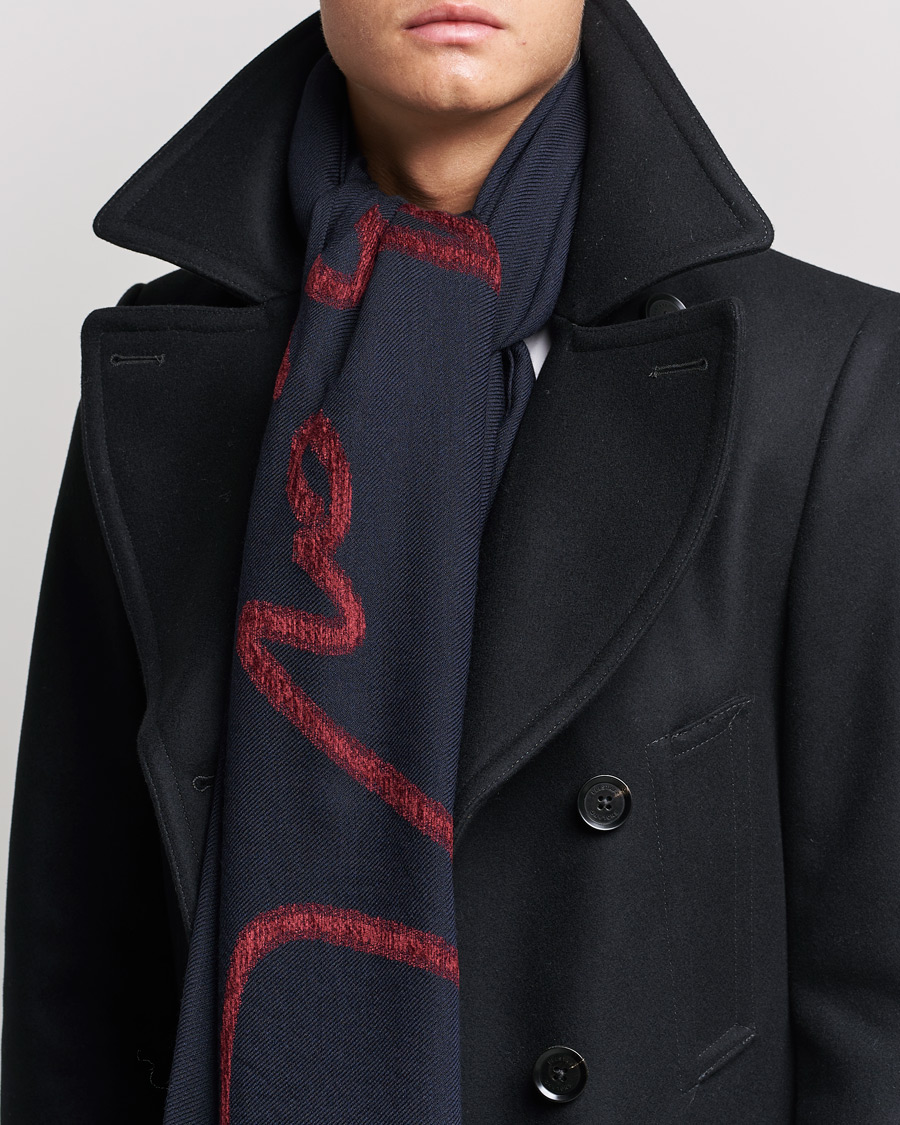 Herre |  | Giorgio Armani | Signature Woven Wool Scarf Navy
