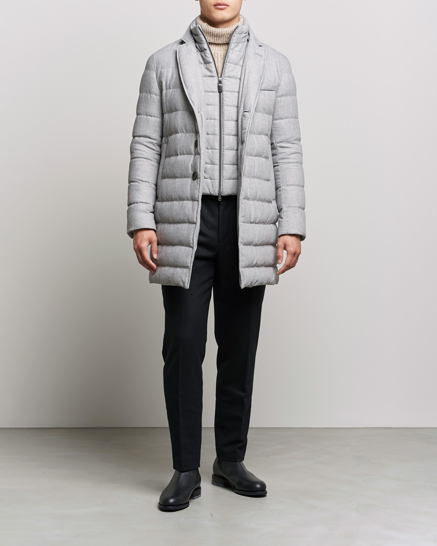 Herre | Italian Department | Herno | Flannel Down Coat Light Grey