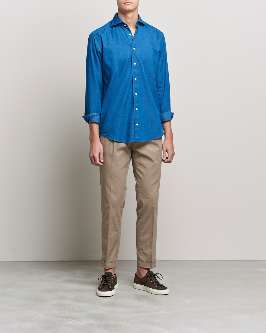 Herre | Skjorter | Eton | Slim Fit Garment Washed Denim Shirt Indigo