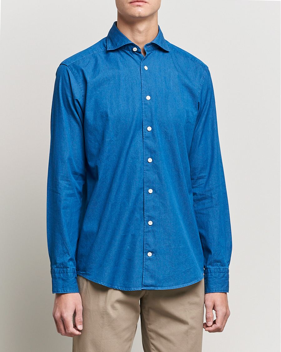 Herre | Skjorter | Eton | Slim Fit Garment Washed Denim Shirt Indigo