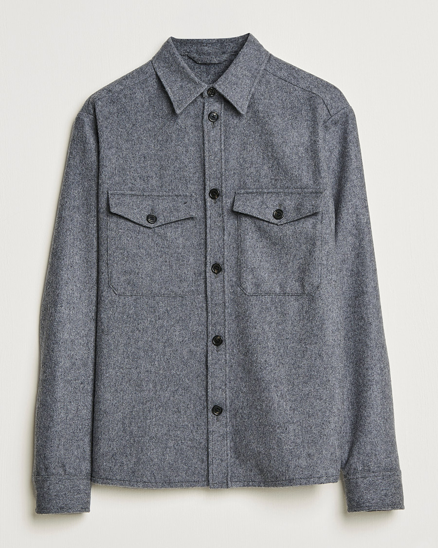 Herre |  | J.Lindeberg | Flat Wool Regular Overshirt Grey Melange