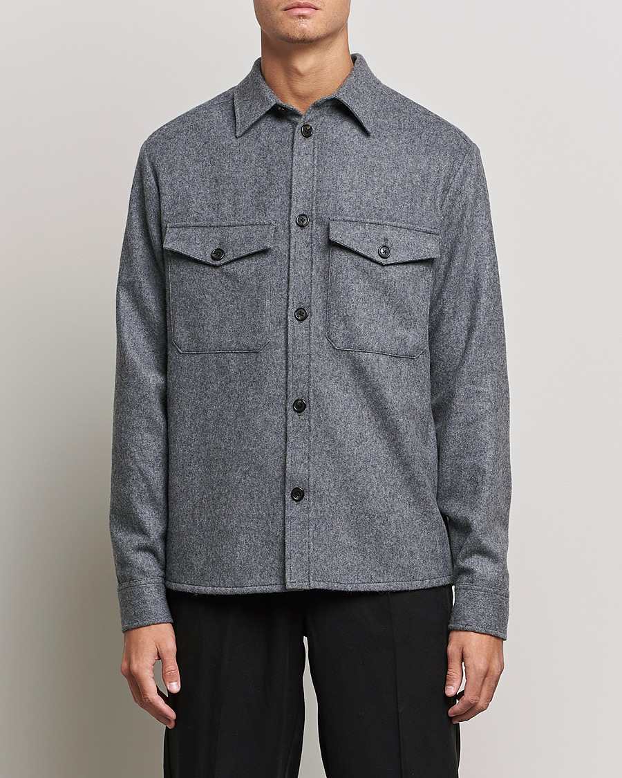 Herre | Overshirts | J.Lindeberg | Flat Wool Regular Overshirt Grey Melange