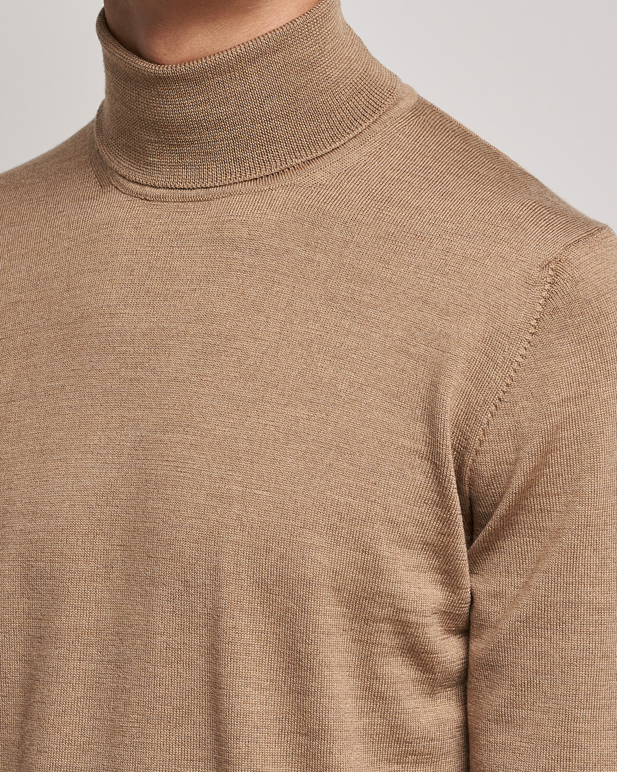 Herre | Gensere | J.Lindeberg | Lyd True Merino Polo Tiger Brown