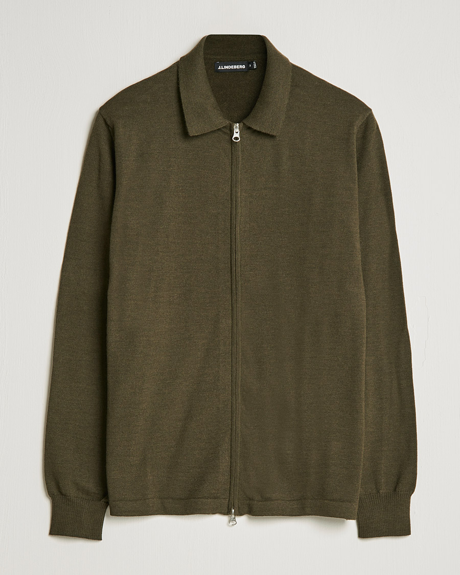 Herre | Gensere | J.Lindeberg | Nyle True Merino Zip Cardigan Forest Green