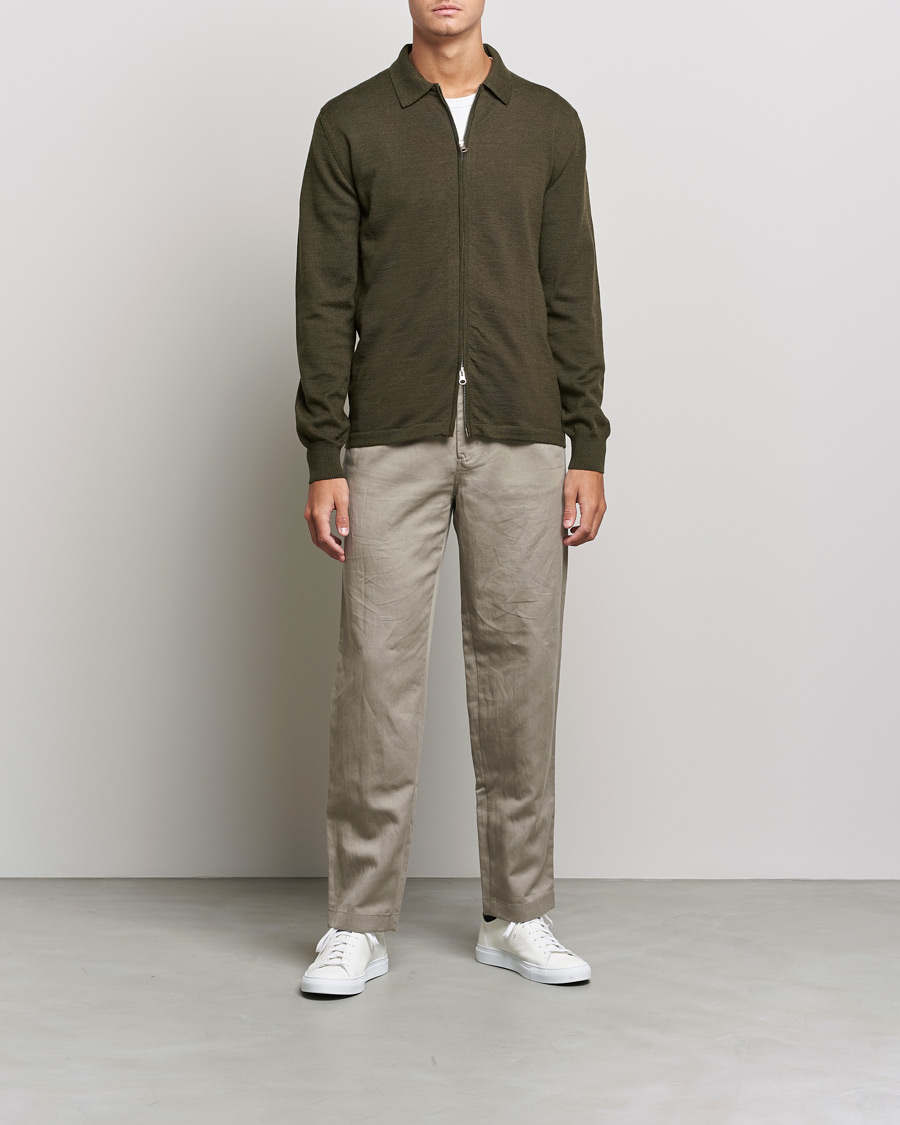 Herre | Gensere | J.Lindeberg | Nyle True Merino Zip Cardigan Forest Green