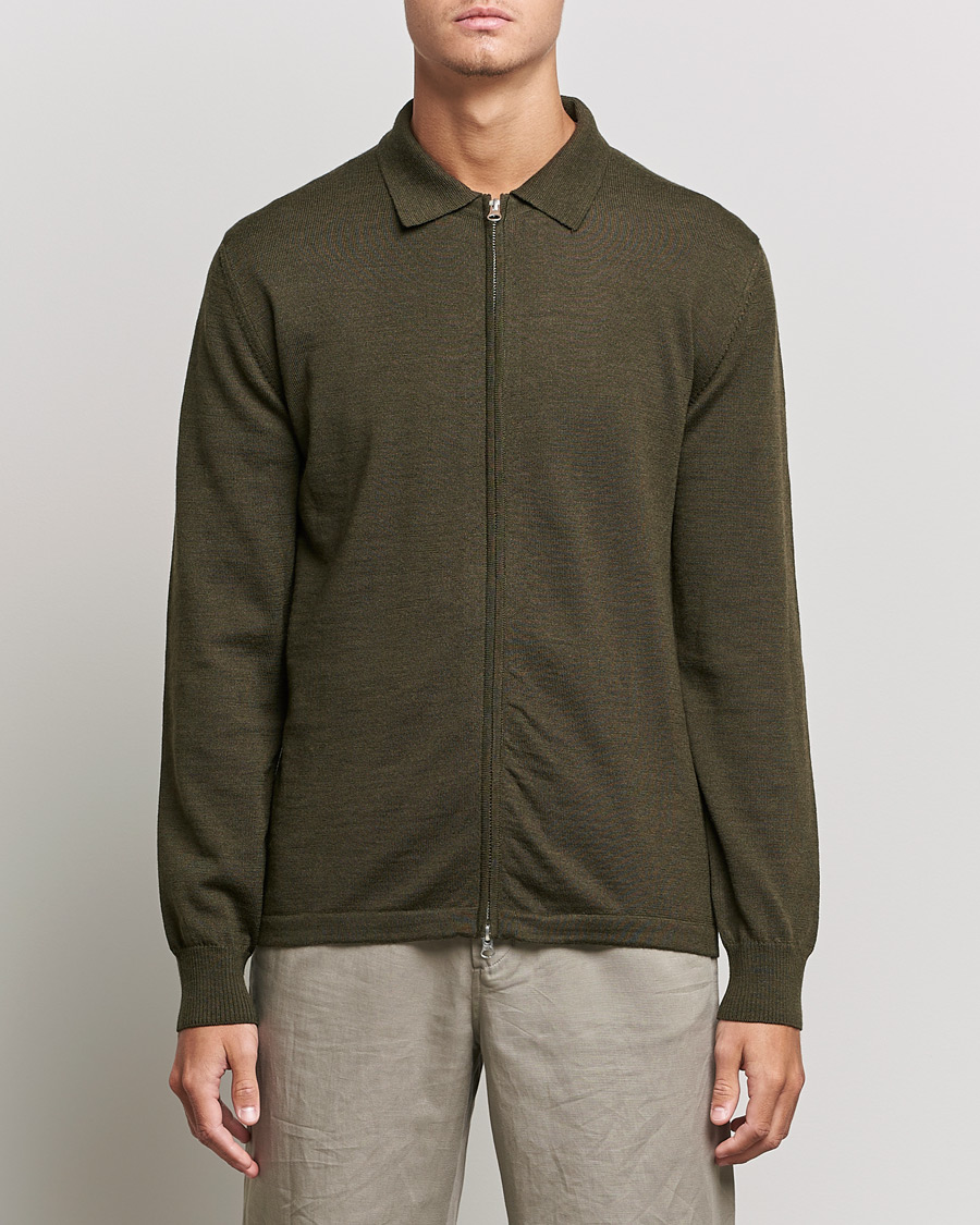 Herre | Gensere | J.Lindeberg | Nyle True Merino Zip Cardigan Forest Green