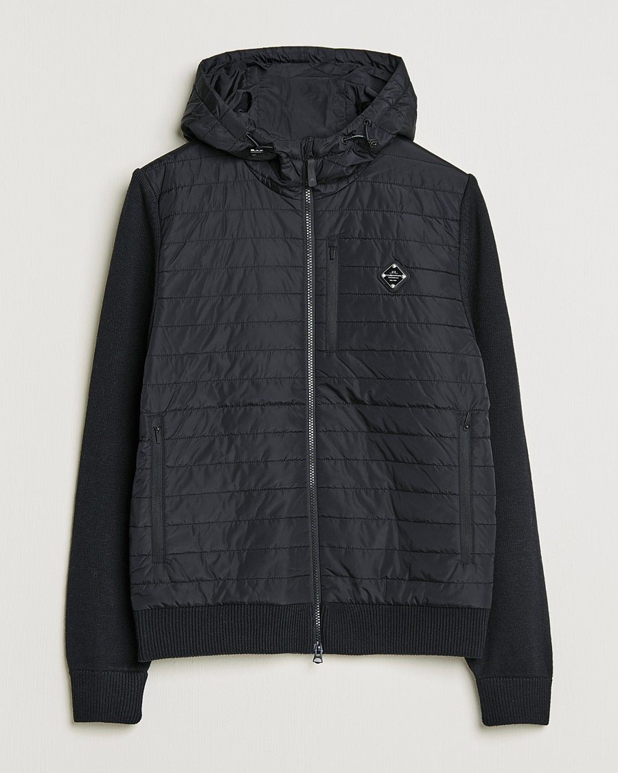 Herre | Gensere | J.Lindeberg | Pierre Knitted Hybrid Full Zip Hood Black