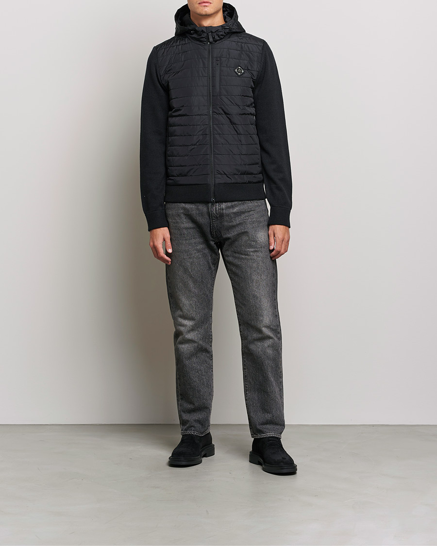 Herre | Gensere | J.Lindeberg | Pierre Knitted Hybrid Full Zip Hood Black