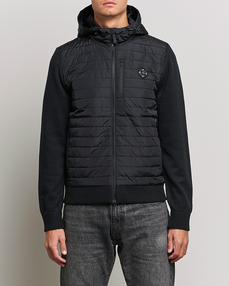 Herre | Gensere | J.Lindeberg | Pierre Knitted Hybrid Full Zip Hood Black