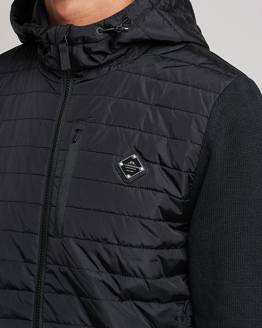 Herre | Gensere | J.Lindeberg | Pierre Knitted Hybrid Full Zip Hood Black