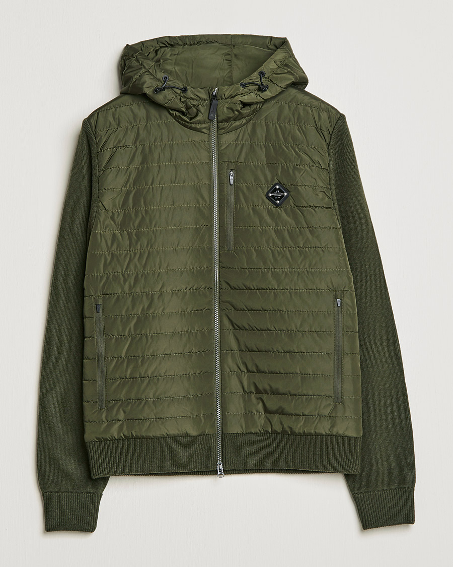 Herre | Gensere | J.Lindeberg | Pierre Knitted Hybrid Full Zip Hood Forest Green
