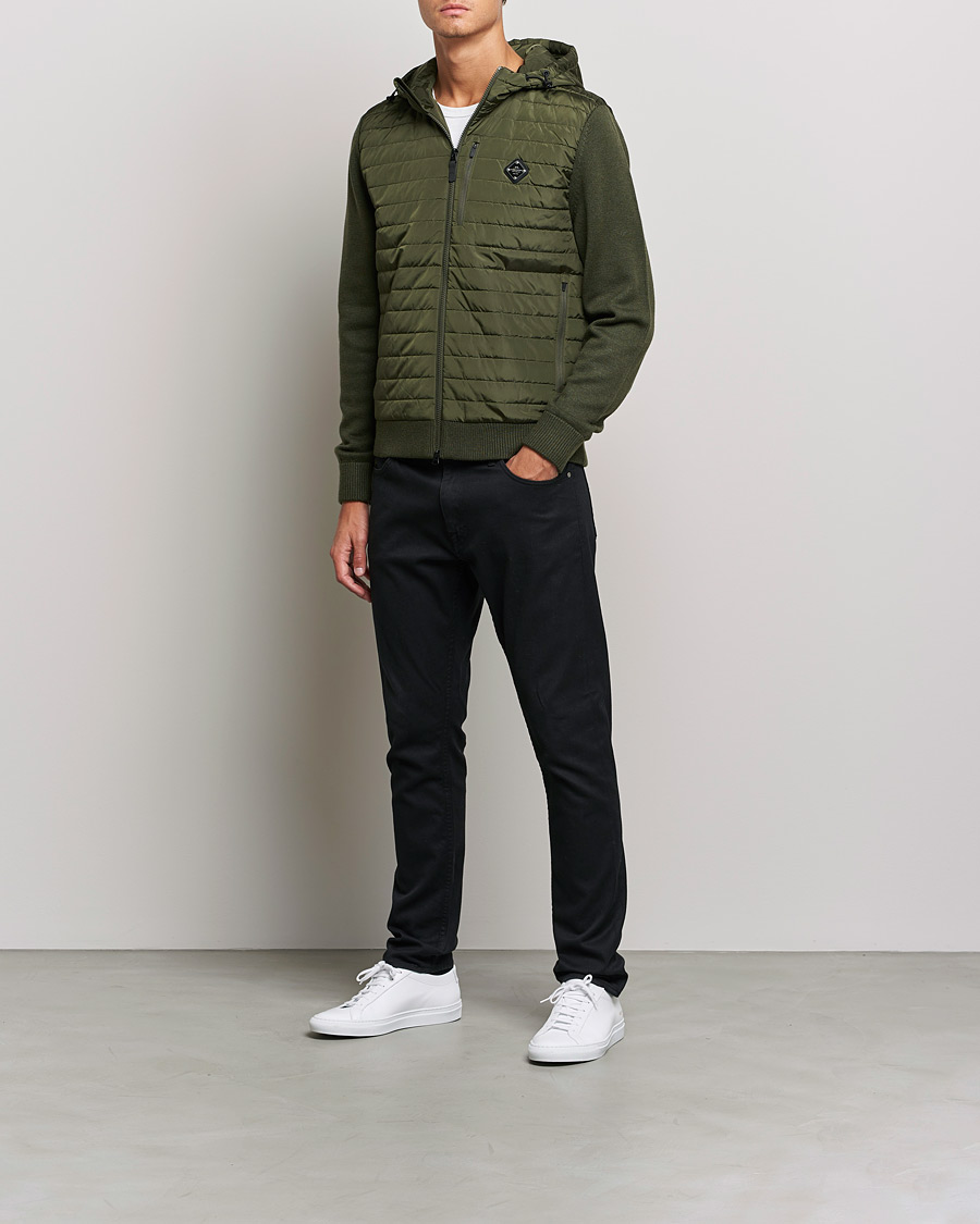 Herre | Gensere | J.Lindeberg | Pierre Knitted Hybrid Full Zip Hood Forest Green