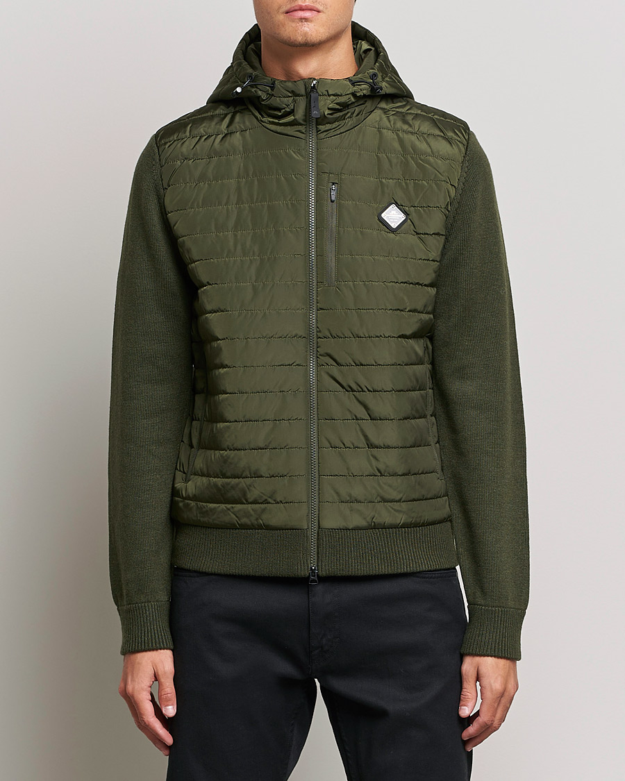Herre | Gensere | J.Lindeberg | Pierre Knitted Hybrid Full Zip Hood Forest Green