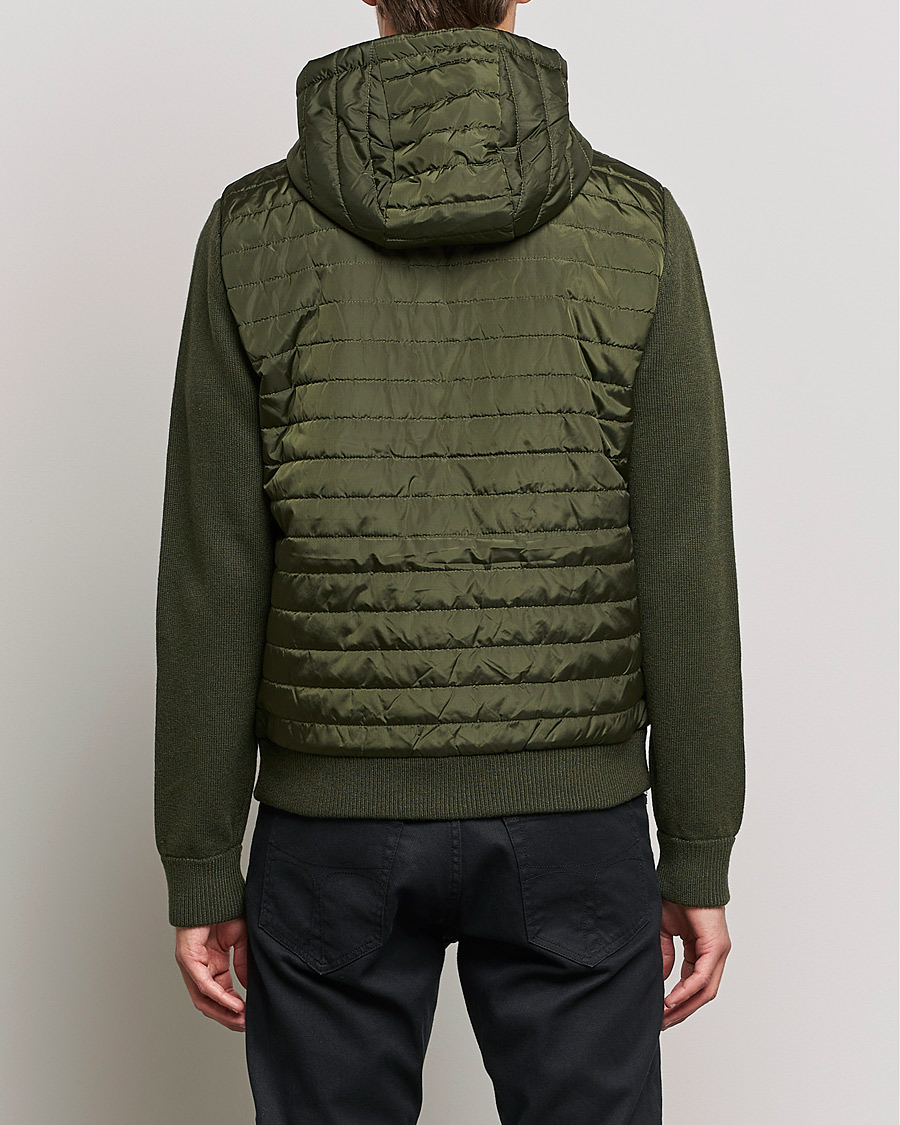 Herre | Gensere | J.Lindeberg | Pierre Knitted Hybrid Full Zip Hood Forest Green