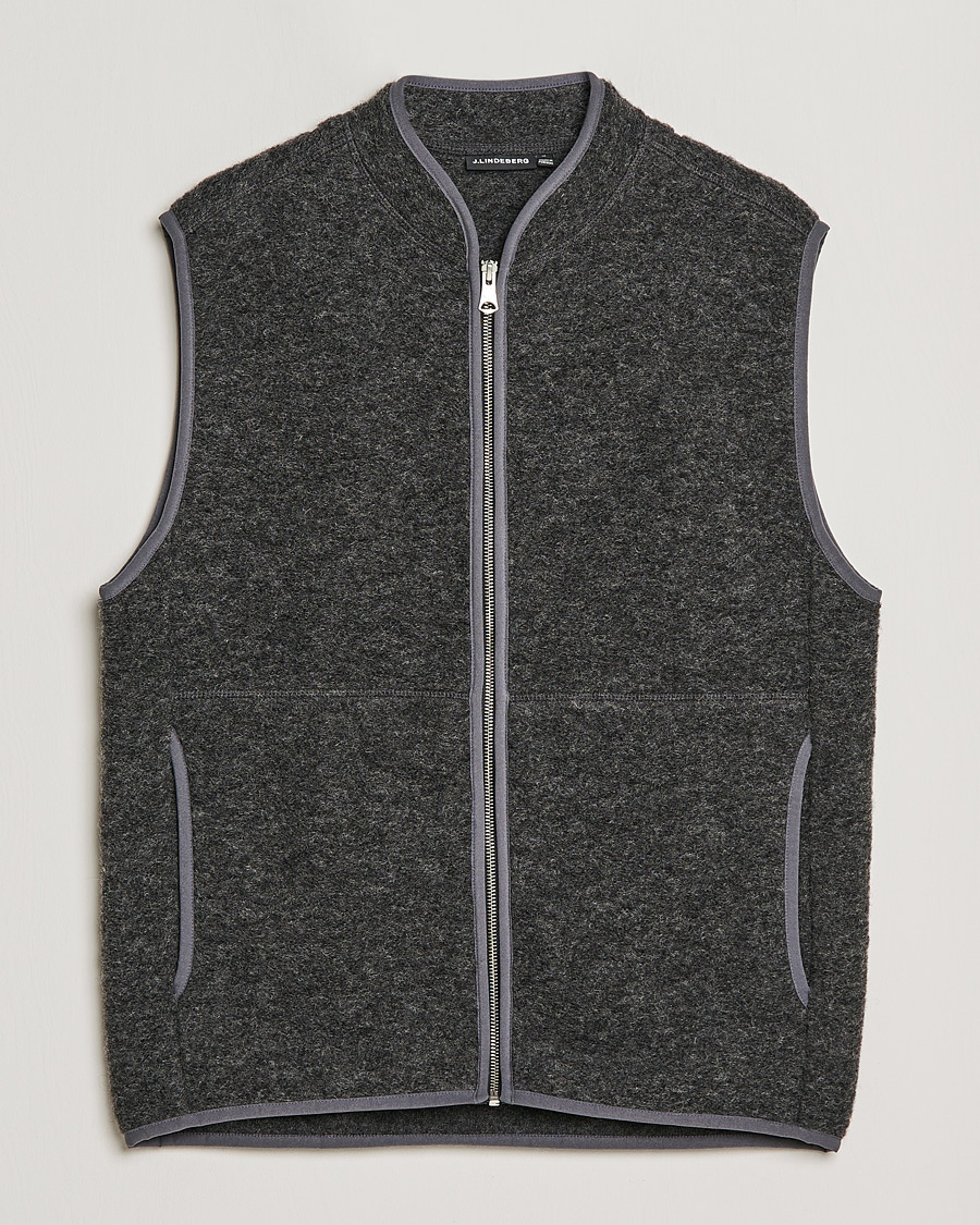 Herre | Gensere | J.Lindeberg | Duncan Wool Fleece Vest Grey Melange