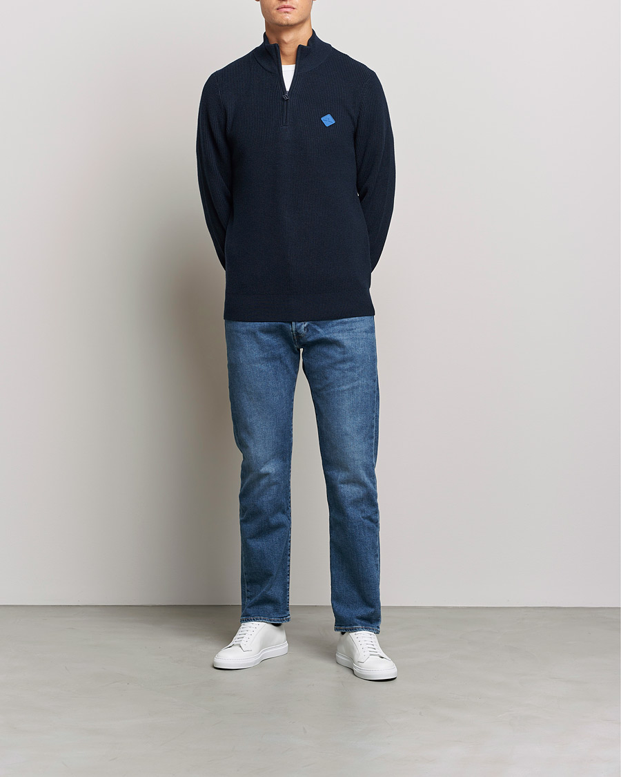 Herre | Gensere | J.Lindeberg | Diamond Knitted Zip Sweater Navy