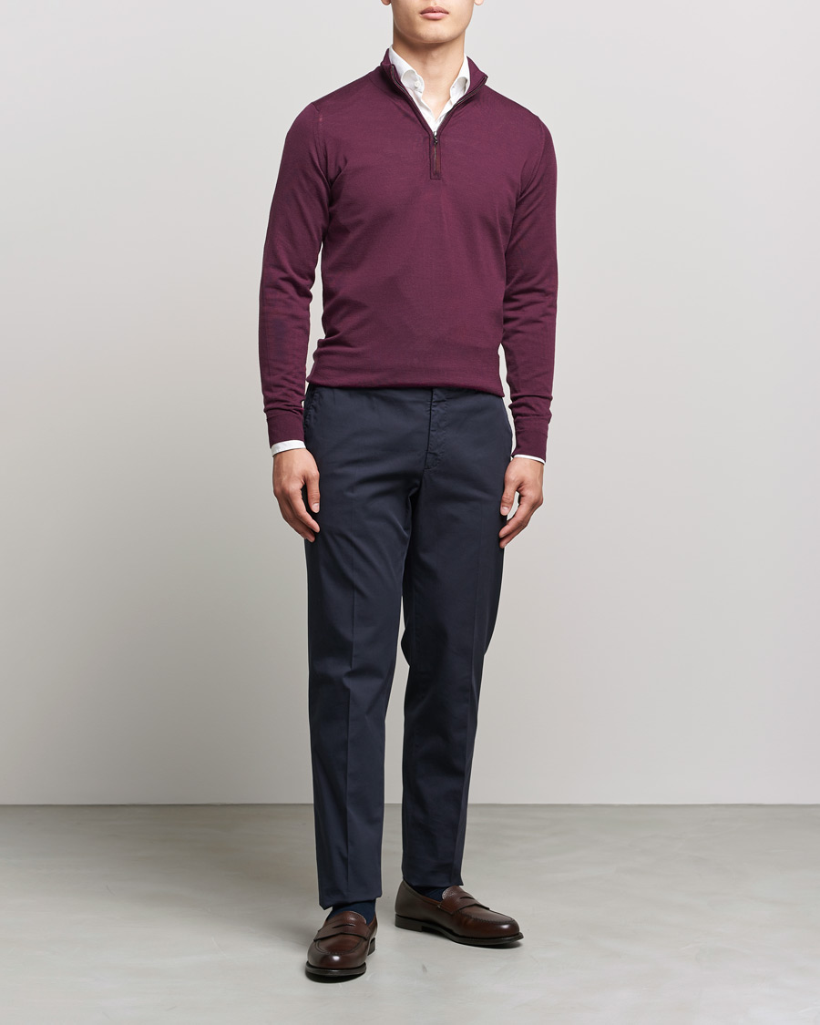 Herre | Gensere | John Smedley | Barrow Extra Fine Merino Half Zip Pigment Purple