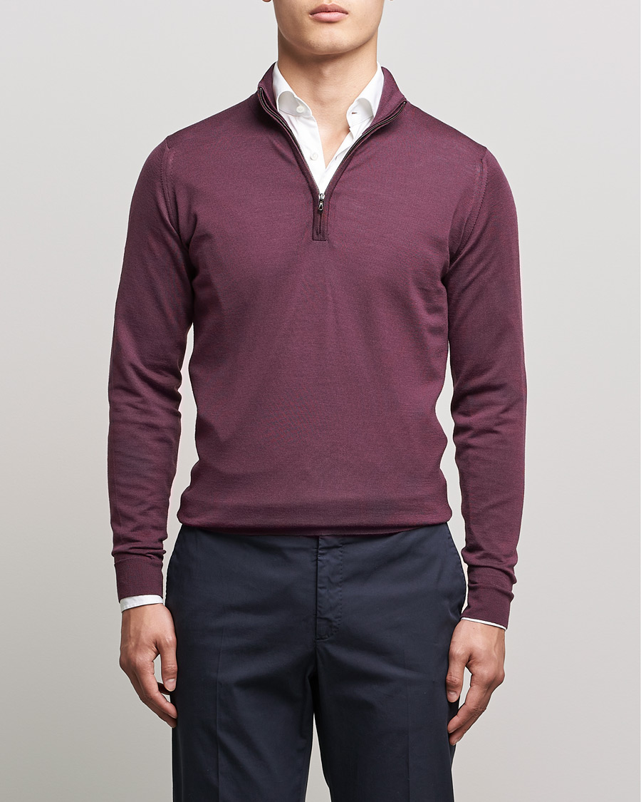 Herre | Gensere | John Smedley | Barrow Extra Fine Merino Half Zip Pigment Purple