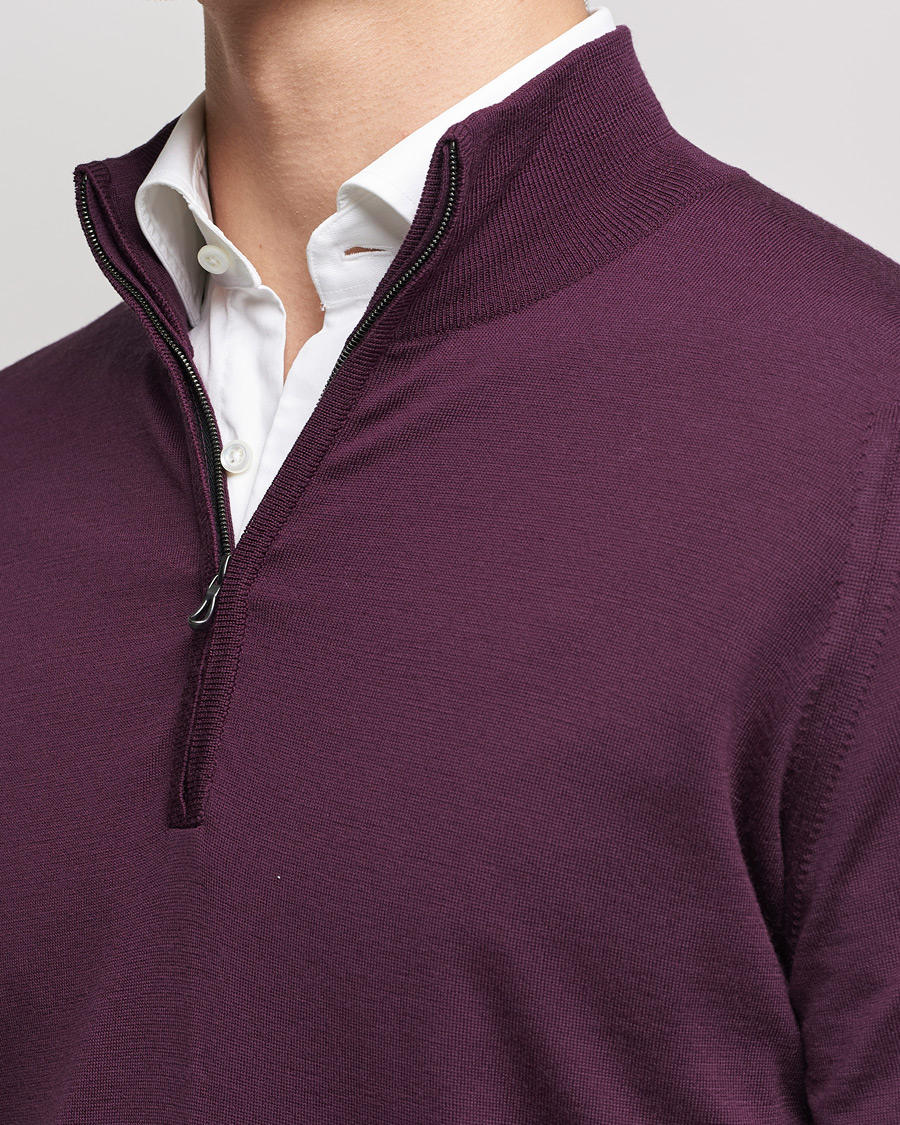 Herre | Gensere | John Smedley | Barrow Extra Fine Merino Half Zip Pigment Purple
