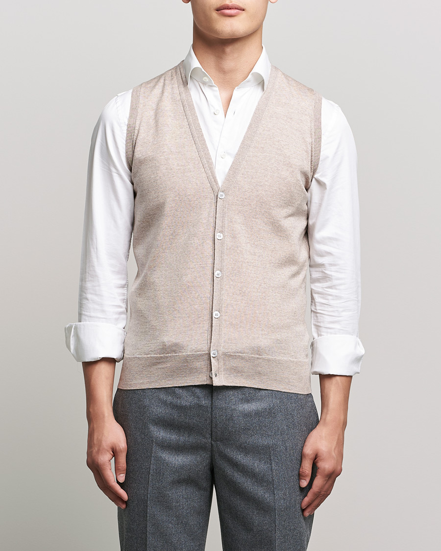 Herre | Gensere | John Smedley | Huntswood Slim Fit Waistcoat Soft Fawn