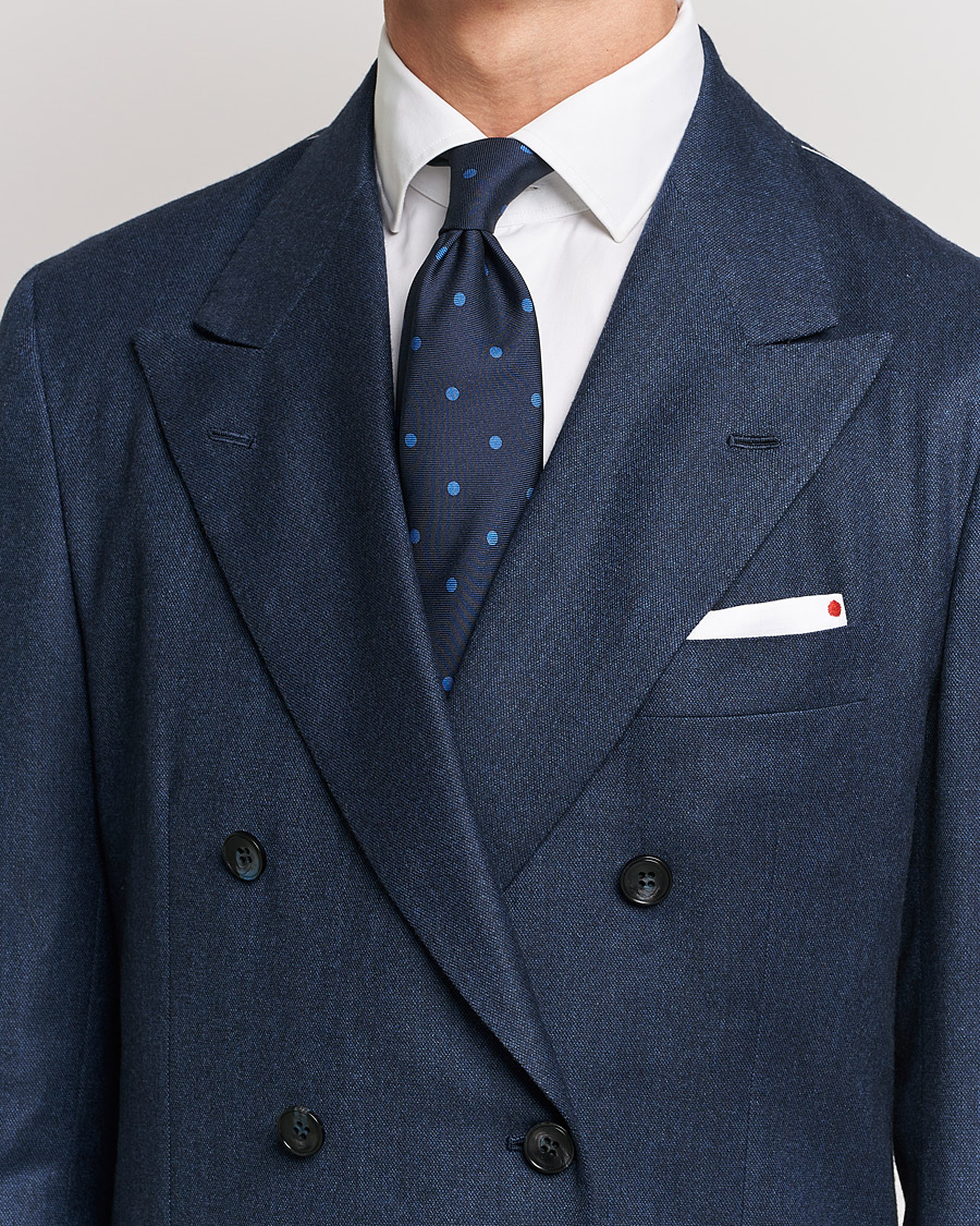 Herre |  | Kiton | Printed Dots Silk Tie Navy