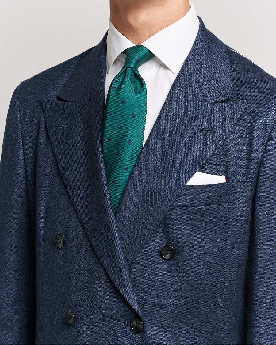 Herre | Italian Department | Kiton | Printed Dots Silk Tie Green