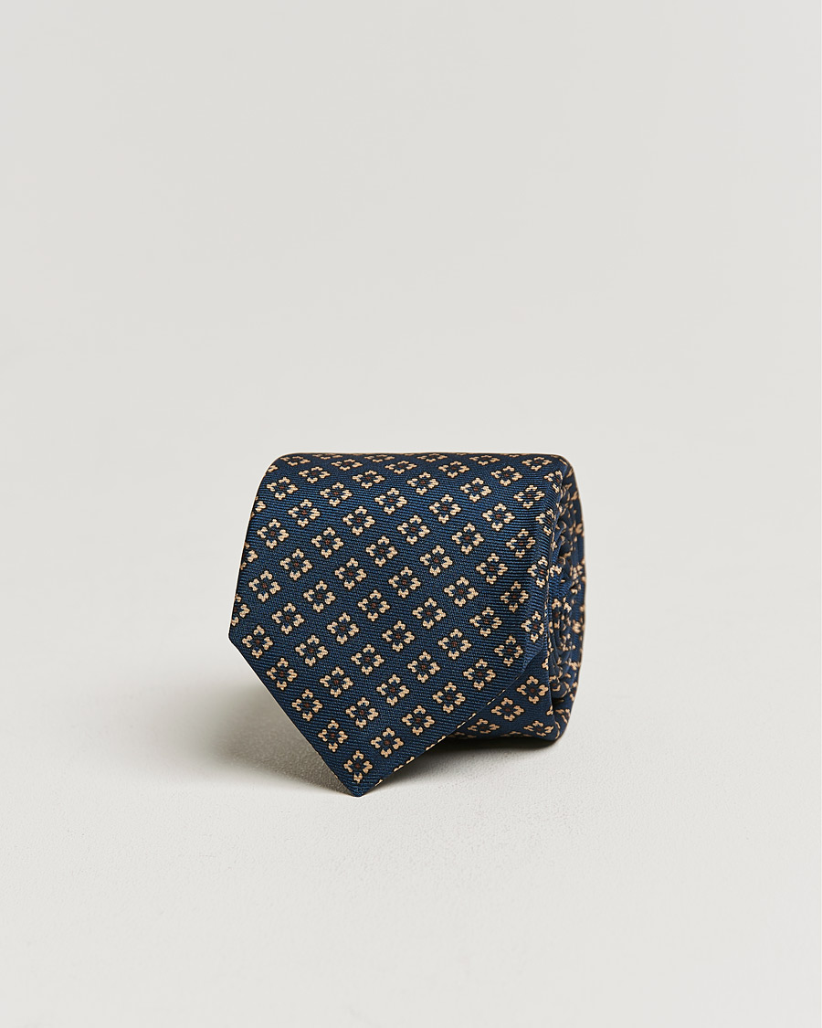 Herre | Kiton Micro Flower Silk Tie Navy | Kiton | Micro Flower Silk Tie Navy