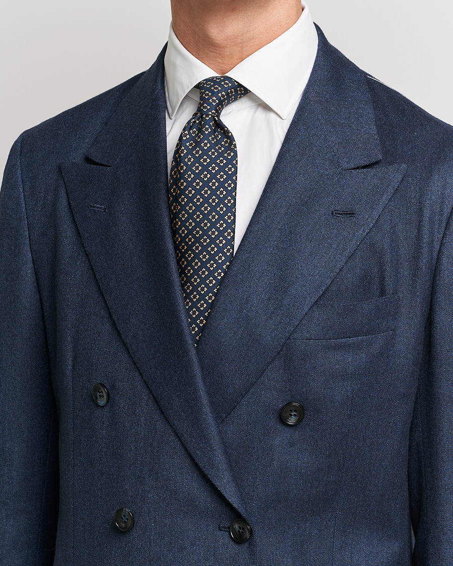 Herre |  | Kiton | Micro Flower Silk Tie Navy