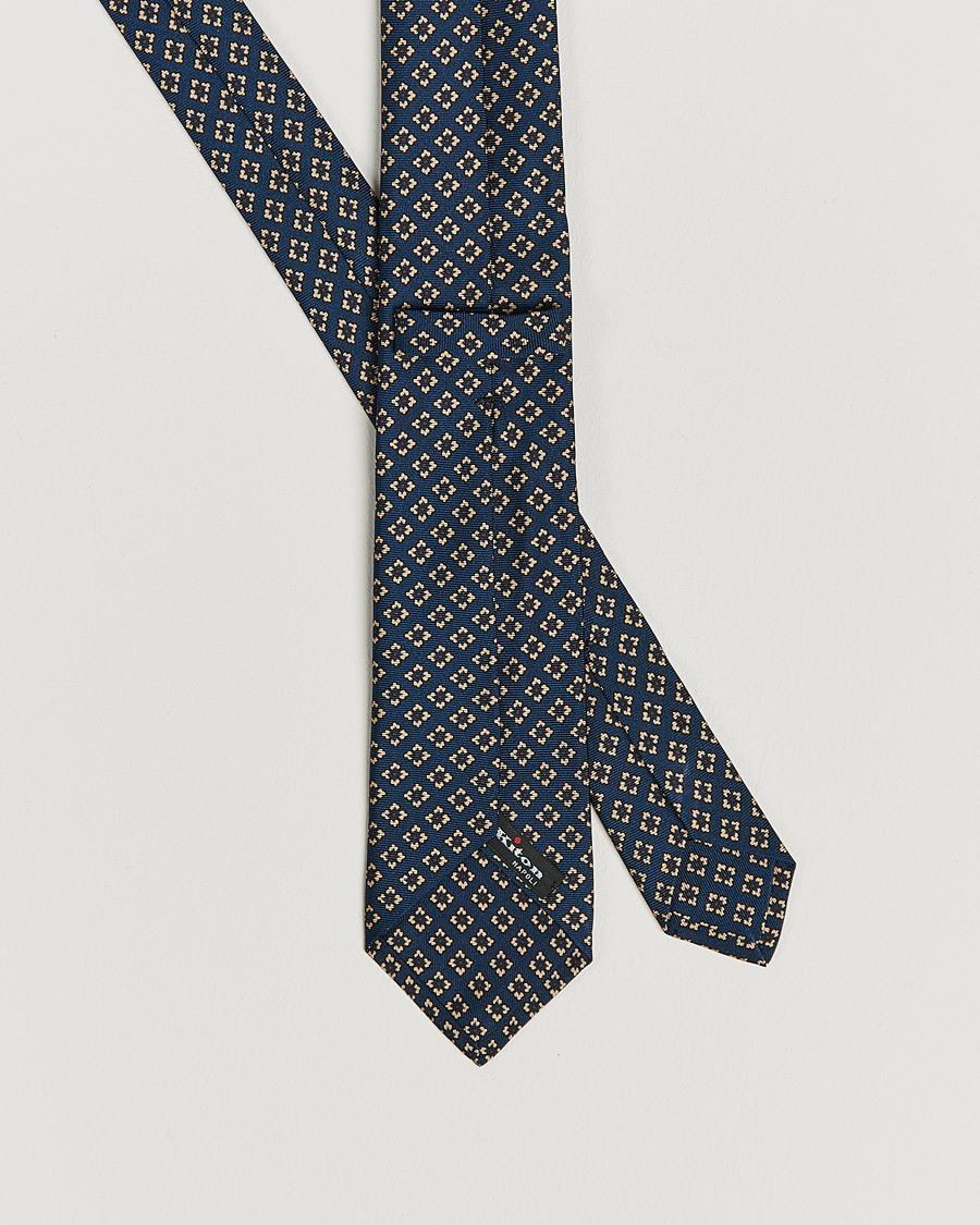 Herre | Kiton Micro Flower Silk Tie Navy | Kiton | Micro Flower Silk Tie Navy