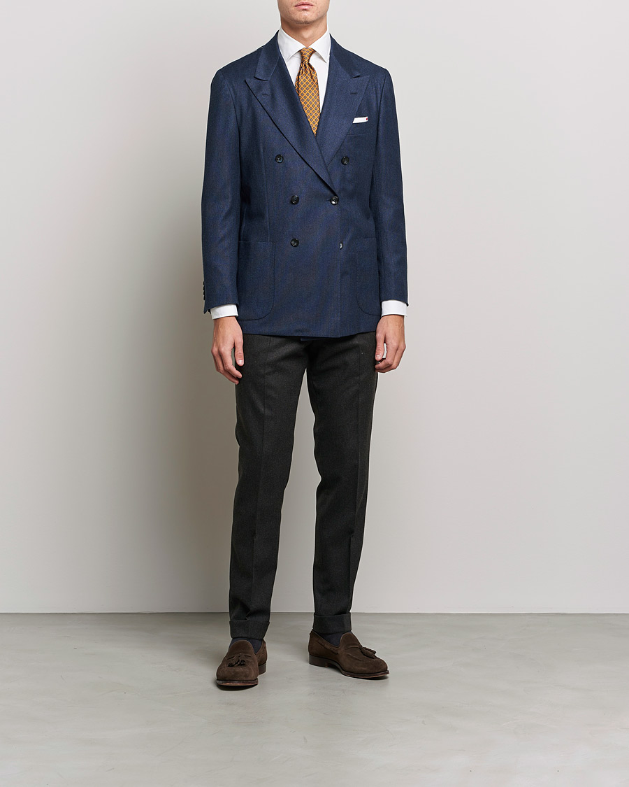 Herre | Dressjakker | Kiton | Wool/Cashmere Hopsack DB Blazer Navy