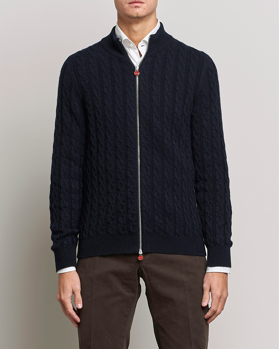 Herre | Italian Department | Kiton | Cashmere Cable Zip Sweater Navy